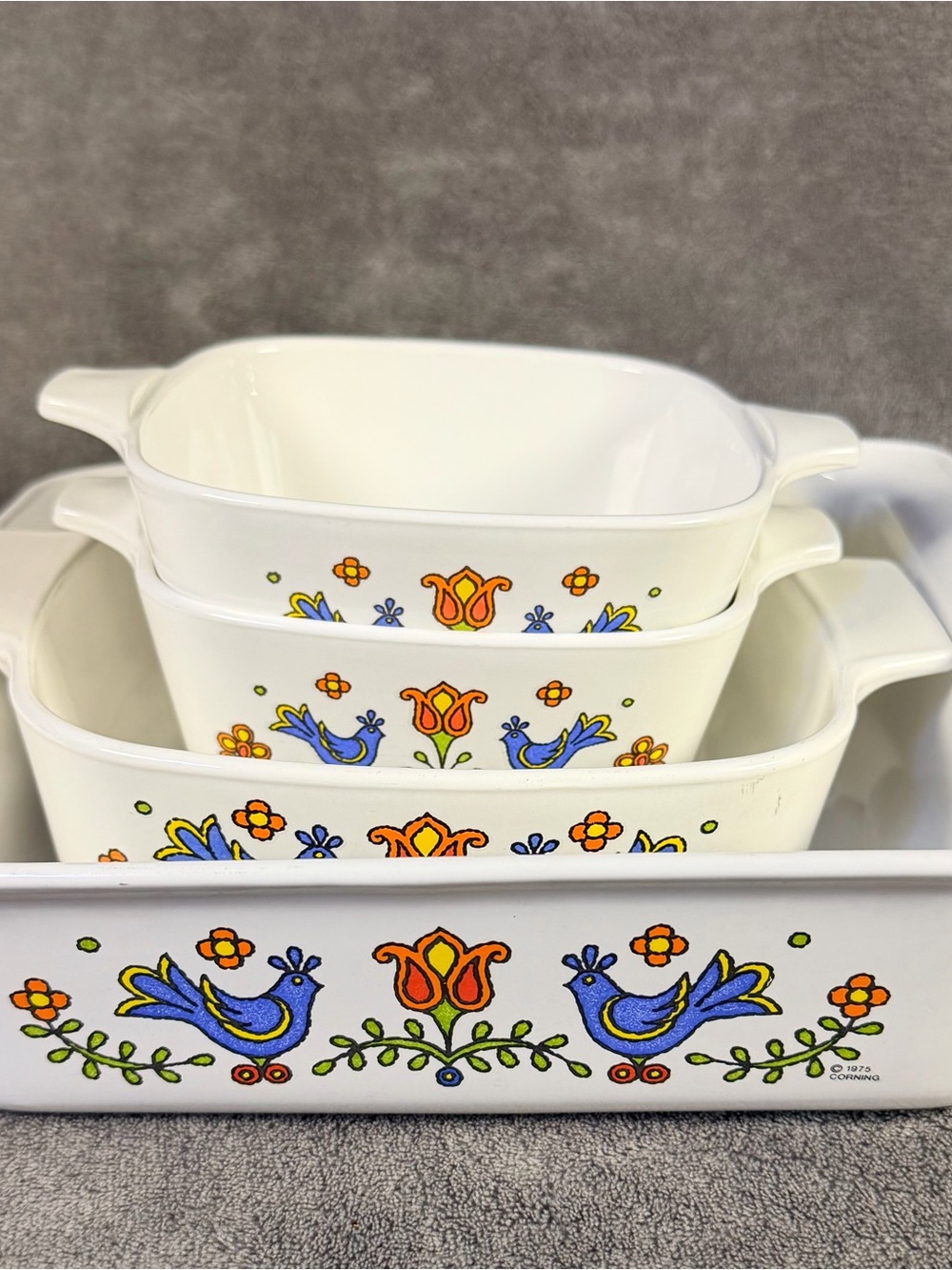 Corningware friendship festival bird set of 4 vintage